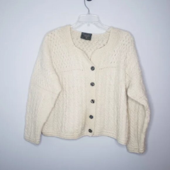 Carraig Donn Merino Wool Sweater Cardigan M Womens Fisherman Ireland Cable Knit - Picture 1 of 9
